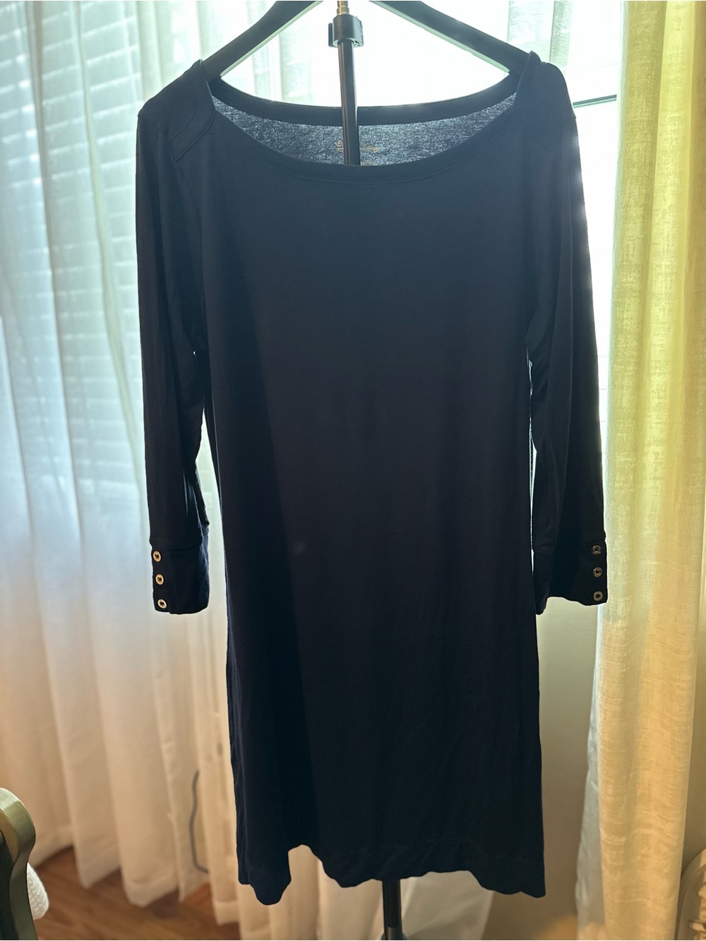 Lilly Pulitzer Navy Boatneck Midi Dress with Button Cuffs